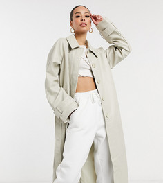Тренч из искусственной кожи желтовато-серого цвета с воротником ASOS DESIGN Tall-Кремовый
