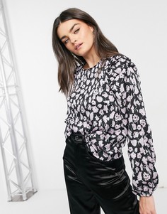 Черная блузка с сиреневым цветочным принтом Vero Moda-Многоцветный