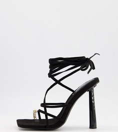 Черные босоножки для широкой стопы на каблуке с кольцом на палец ноги Simmi London Wide Fit Baylee-Черный цвет