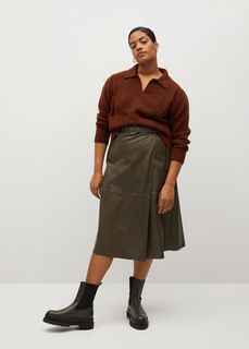 Юбка из искусственной кожи с разрезом - Olive Mango