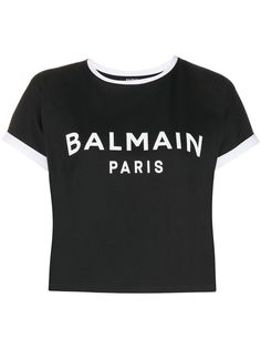 Balmain укороченная футболка с логотипом