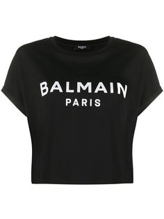 Balmain укороченная футболка с логотипом