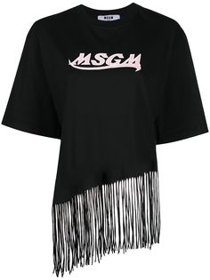 MSGM футболка с логотипом и бахромой