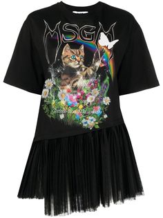 MSGM футболка с тюлем и принтом