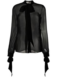 Saint Laurent полупрозрачная блузка с бантом