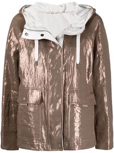 Brunello Cucinelli куртка с эффектом металлик и капюшоном