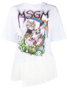 MSGM футболка с тюлем и принтом