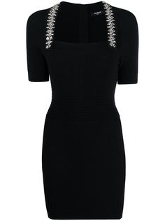 Balmain трикотажное платье мини со стразами