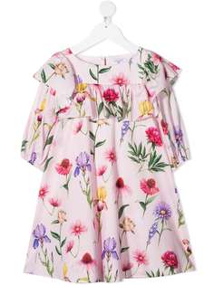 Monnalisa платье-трапеция с цветочным принтом и оборками