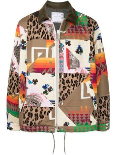 Sacai куртка с принтом в технике пэчворк