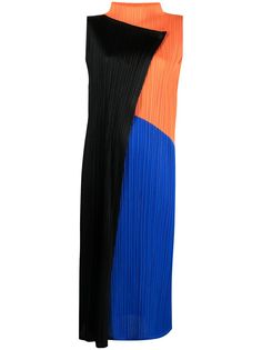 Pleats Please Issey Miyake платье в стиле колор-блок с воротником-стойкой