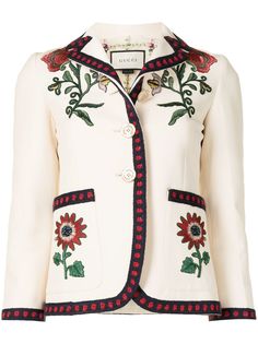 Gucci Pre-Owned однобортный жакет с цветочной вышивкой