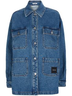 Miu Miu logo-patch long-sleeve denim shirt