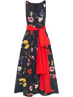 Oscar de la Renta платье миди с бантом и цветочным принтом