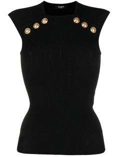 Balmain трикотажный топ без рукавов с тиснеными пуговицами
