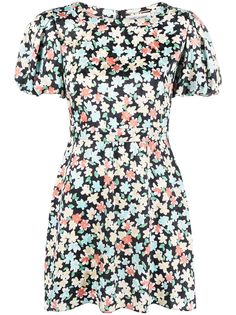 Saint Laurent платье с объемными рукавами и цветочным принтом