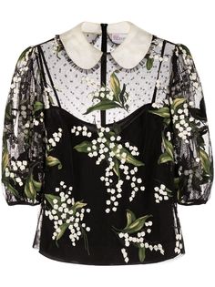 RED Valentino блузка с цветочной вышивкой