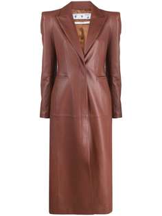 Off-White PADDED SHOULDER LEATHER COAT BROWN NO C