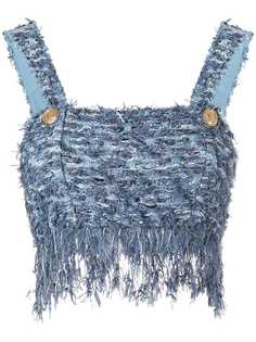 Balmain твидовый топ с бахромой