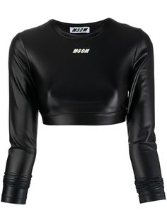 MSGM cropped logo-print performance top