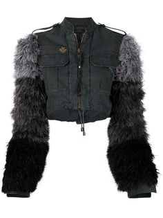 Mr & Mrs Italy detachable feather sleeve denim jacket