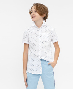 Белая нарядная рубашка с коротким рукавом Button Blue