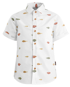 Белая рубашка с орнаментом Диковинные рыбы Gulliver