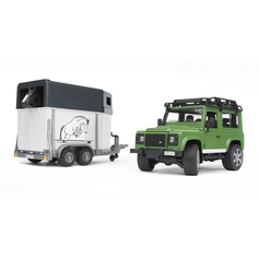 Внедорожник Bruder Land Rover Defender с прицепом-коневозкой и лошадью