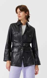Stradivarius Кожаная Куртка Сафари С Поясом Женская Коллекция Черный L