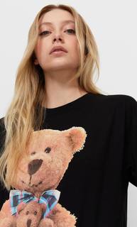 Stradivarius Футболка «Мишка» Ко Дню Святого Валентина Женская Коллекция Черный Xs