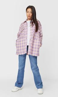 Stradivarius Куртка-Рубашка В Клетку С Необработанной Кромкой Женская Коллекция Multicolor L