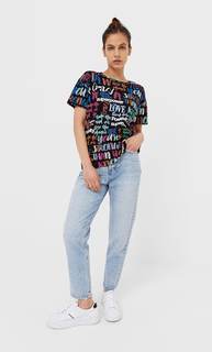 Stradivarius Футболка «Граффити» Женская Коллекция Черный Xl