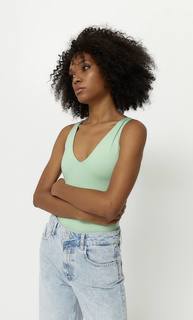 Stradivarius Боди Из Полиамида С V-Образным Вырезом Женская Коллекция Аквамарин Xs