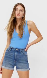 Stradivarius Шорты Mom Fit Облегающего Кроя Женская Коллекция Средний Деним 38