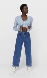 Stradivarius Трикотажный Топ С Узором «Косы» Женская Коллекция Небесно-Голубой L