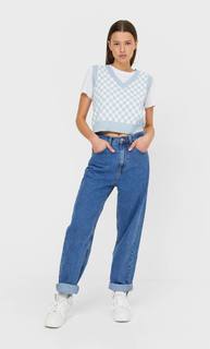 Stradivarius Жилет В Клетку Женская Коллекция Небесно-Голубой Xl