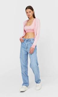 Stradivarius Топ В Клетку Виши Женская Коллекция Приглушенно-Розовый L