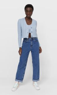 Stradivarius Кардиган С Узором «Косы» Женская Коллекция Небесно-Голубой Xs