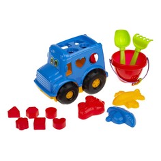Сортер-автобус Colorplast Бусик №3 + ведерко, лопатка, грабельки, формочки, в ассортименте