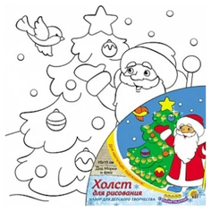 Раскраска по номерам "Дед Мороз и елка" на ч/б холсте, 15 х 15 см Рыжий кот