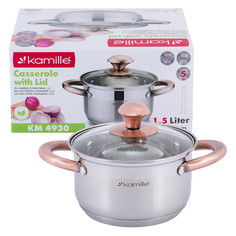 Кастрюля 1,1л из нержавеющей стали с крышкой и полыми ручками Kamille