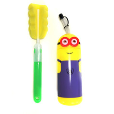 Бутылочка для воды с ершиком Markethot Миньон Fashion Plastic Family фиолетовый/зеленый