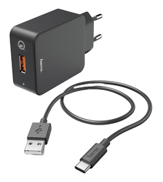 Сетевое зарядное устройство Hama PD/QC 3A USB Black (00183230)