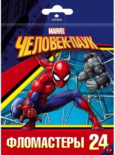 Фломастеры. 24 цвета. HATBER VK. Marvel - Человек паук. В картонной коробке с европодвесом