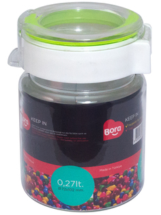 Контейнер BORA круглый с крышкой салатовая полоса 0.27 л. 1 шт. ПЛ-BO2210s