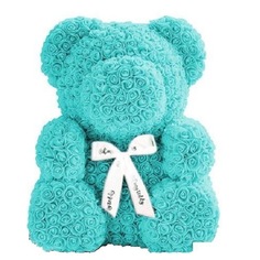 Мишка из роз бирюзовый 40см + подарочная коробка Happy House