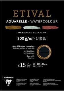 Альбом-склейка для акварели Clairefontaine Etival Torchon 29,7х42см 15л 300г, черн бумага