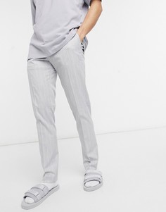Светло-серые зауженные брюки в тонкую полоску ASOS DESIGN-Серый