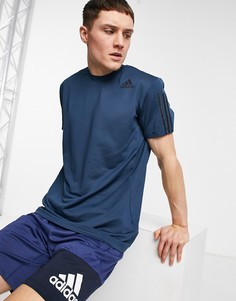 Синяя футболка с тремя полосками adidas Training Aeroknit-Голубой