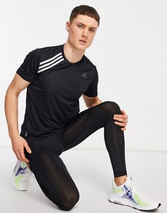 Черная футболка с 3 полосками adidas Running-Черный цвет